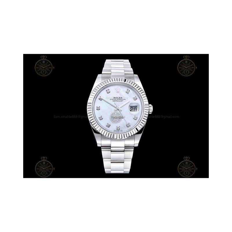 Datejust 41mm 904L SS/Flt/Oys White MOP/Dia EWE A3235