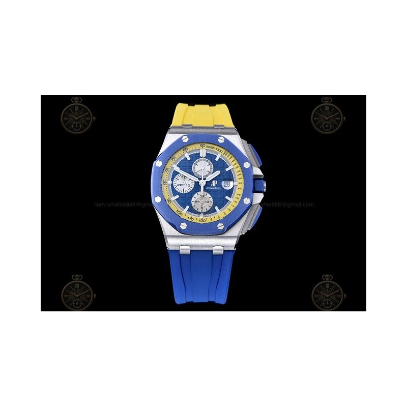 Royal Oak Offshore 26400 SS/CER/Blue/Yellow RU Blue/White/Stk TKF A3126 Mod