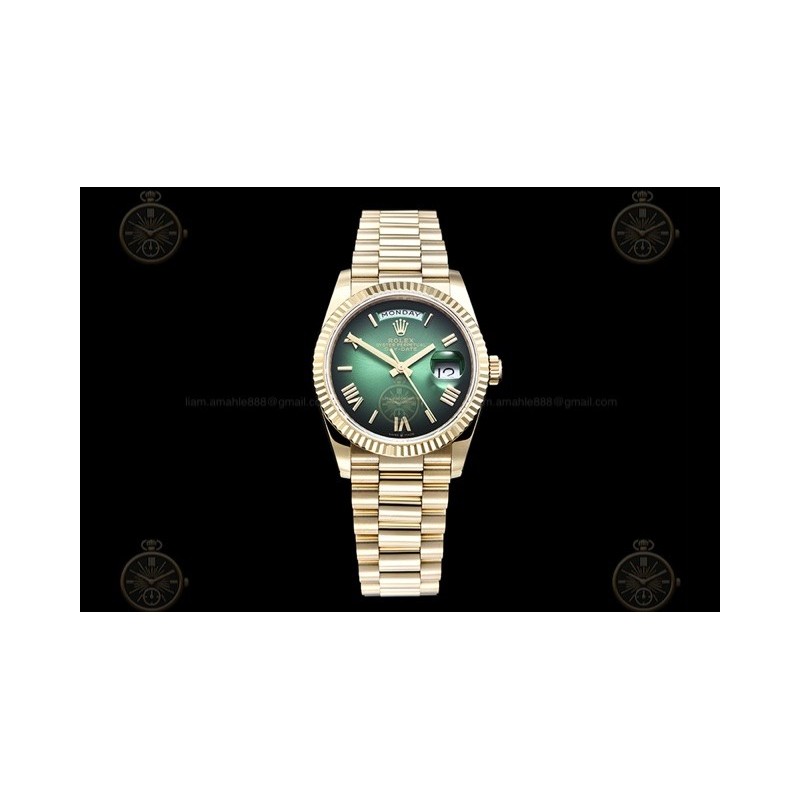 Day-Date 36mm 904L YG/Flt/Pres Green/Rmn/Stk GMF VR3255