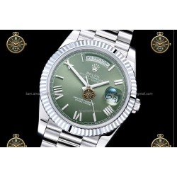 Day-Date 40MM 904L Wtd SS/FLT/PRES Green/Roman/Stk RGF VR3255
