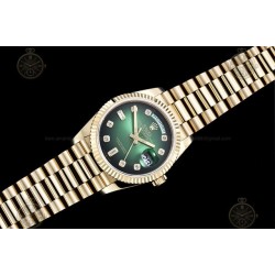 Day-Date 36mm Wtd 904L YG/YG/Flt/Pres Ombre Green/Dia QF VR3255