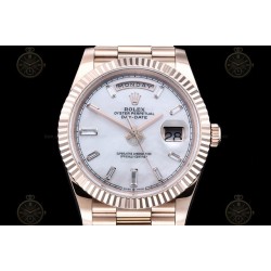 Day-Date 40mm 904L RG/Flt/Pres White MOP/B.Dia GMF A2836