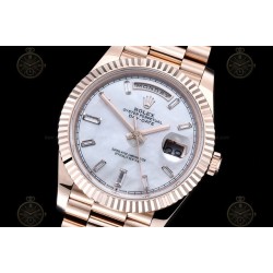 Day-Date 40mm 904L RG/Flt/Pres White MOP/B.Dia GMF A2836