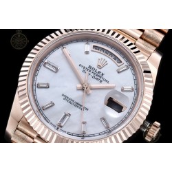 Day-Date 40mm 904L RG/Flt/Pres White MOP/B.Dia GMF A2836