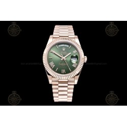 Day-Date 40mm 904L RG/Flt/Pres Olive Green/Rmn/Stk GMF A2836