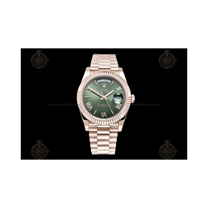 Day-Date 40mm 904L RG/Flt/Pres Olive Green/Rmn/Stk GMF A2836