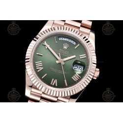 Day-Date 40mm 904L RG/Flt/Pres Olive Green/Rmn/Stk GMF A2836