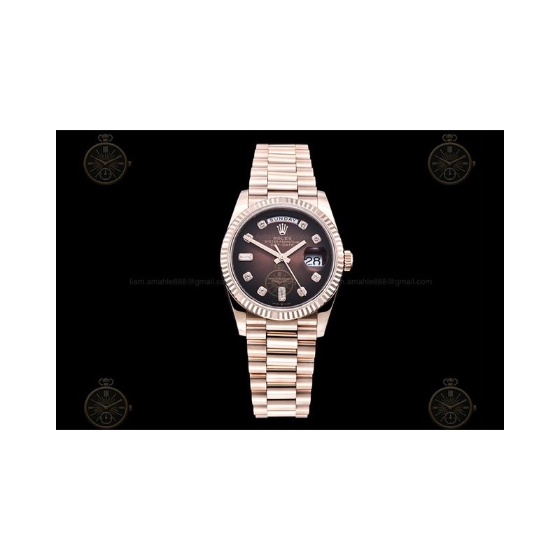 Day-Date 36mm Wtd 904L RG/Flt/Pres Ombre Brown/Dia QF VR3255