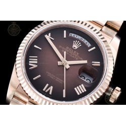 Day-Date 36mm Wtd 904L RG/Flt/Pres Ombre Brown/Rmn/Stk QF VR3255