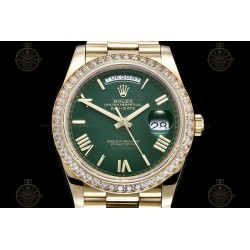 Day-Date 40mm 904L YG/Dia/Pres Green/Rmn/Stk GMF A2836