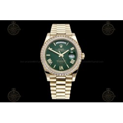 Day-Date 40mm 904L YG/Dia/Pres Green/Rmn/Stk GMF A2836