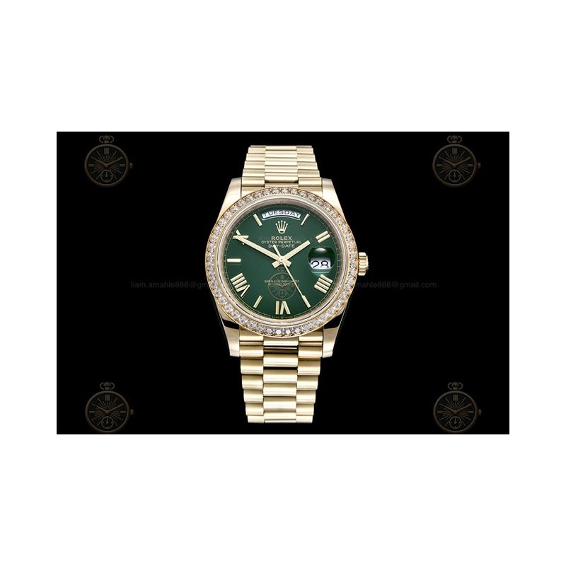 Day-Date 40mm 904L YG/Dia/Pres Green/Rmn/Stk GMF A2836