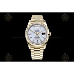 Day-Date 40mm 904L YG/Flt/Pres White MOP/B.Dia GMF A2836