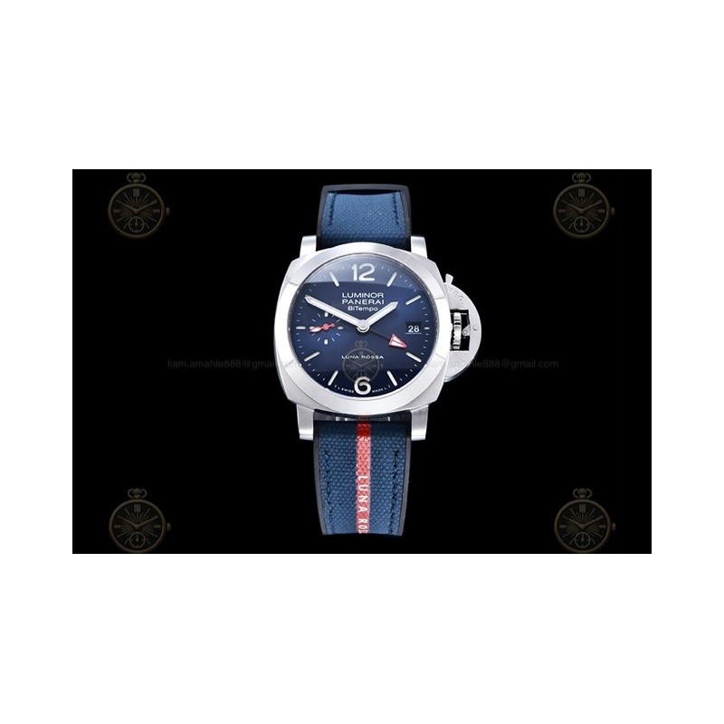 PAM01404 Luminor Quaranta BiTempo Luna Rossa 40mm SS/NY Blue/Stk VSF P900